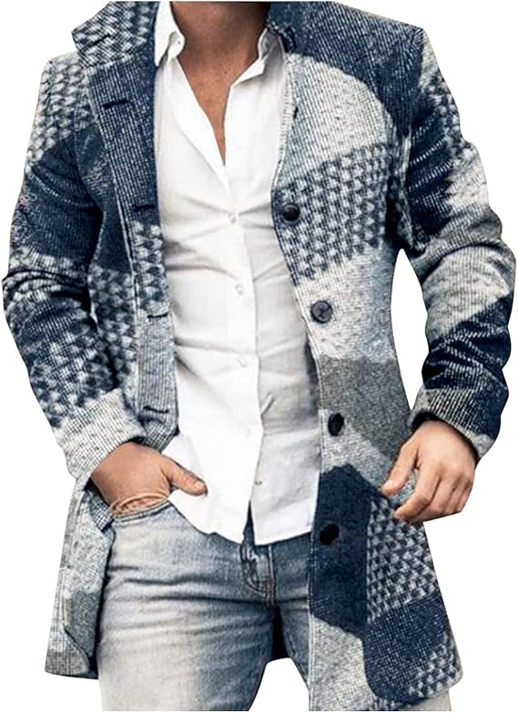 Men’s Printed Long Coat | Button-Up