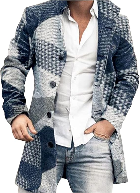 Men’s Printed Long Coat | Button-Up