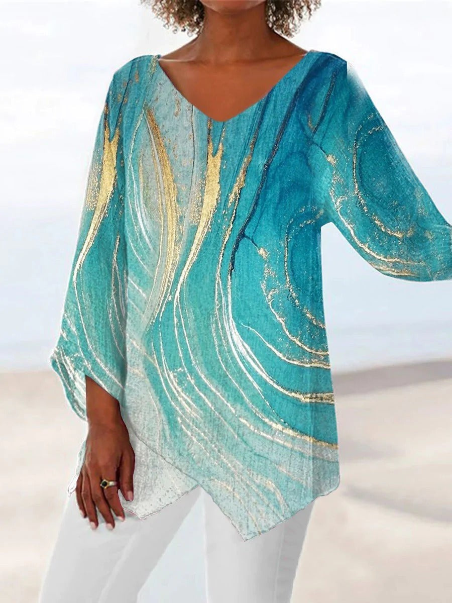 Women’s Asymmetrical Printed Blouse | Long Sleeve