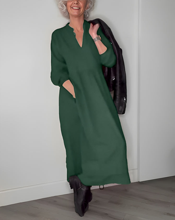 Long women's dress with a V-neck | Loose fit