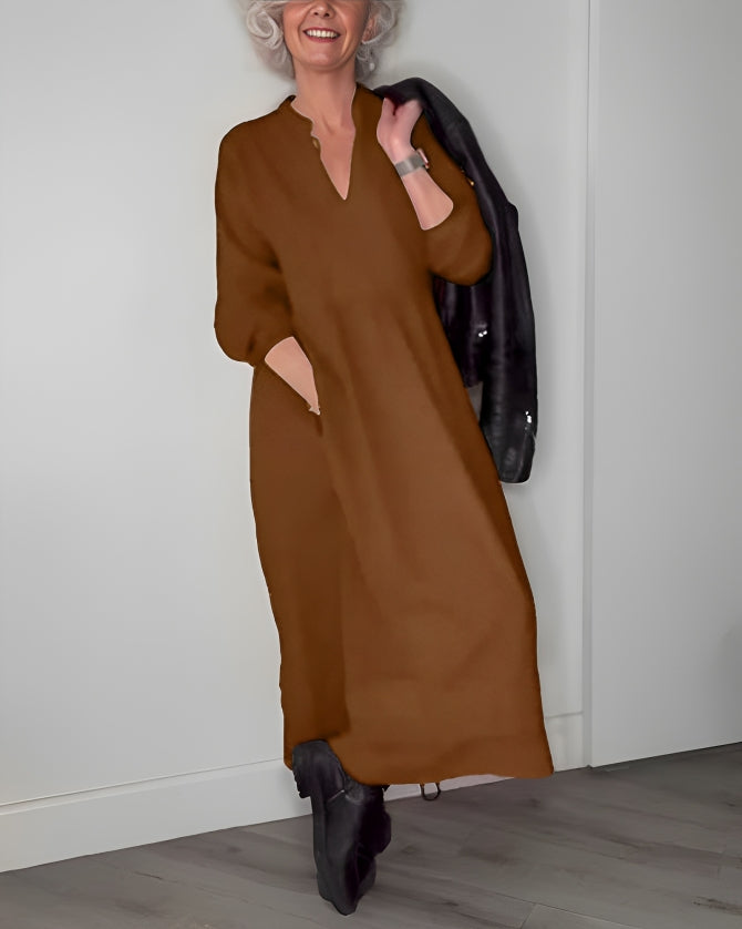 Long women's dress with a V-neck | Loose fit
