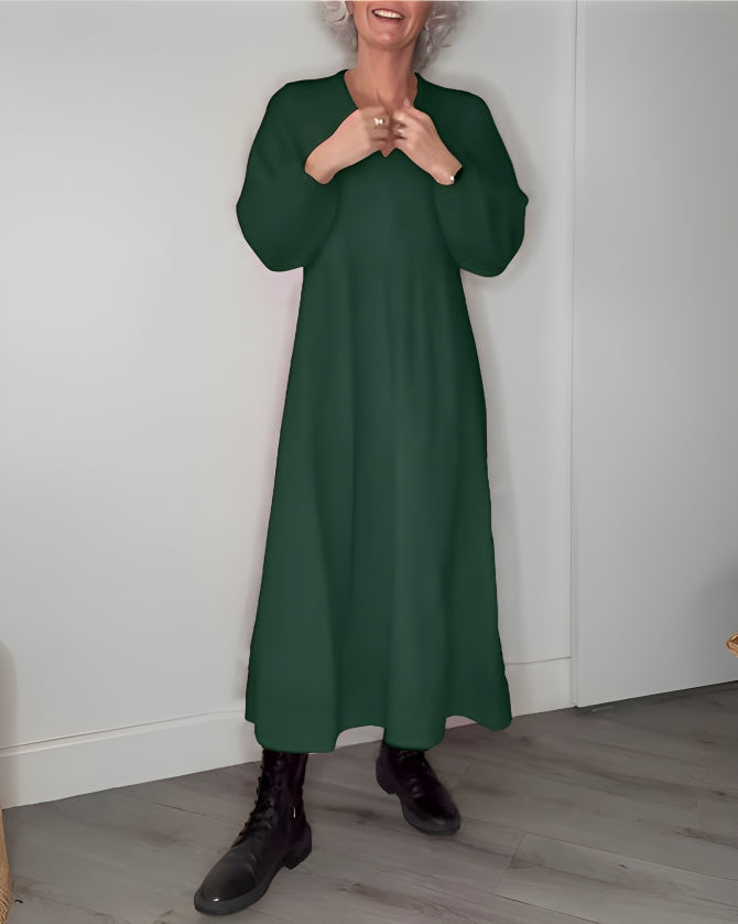 Long women's dress with a V-neck | Loose fit