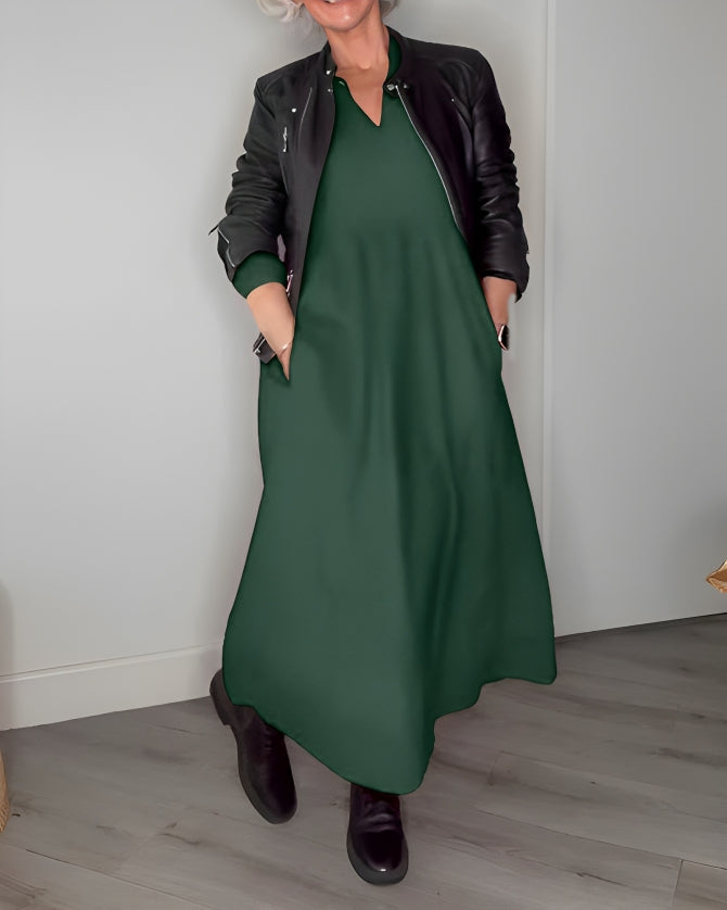Long women's dress with a V-neck | Loose fit