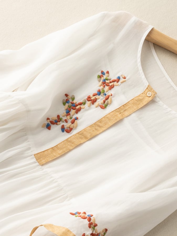 Women’s Embroidered Midi Dress | Loose Fit