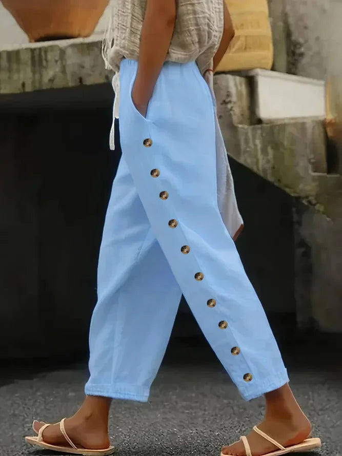 Women’s Button Detail Casual Pants | Loose Fit