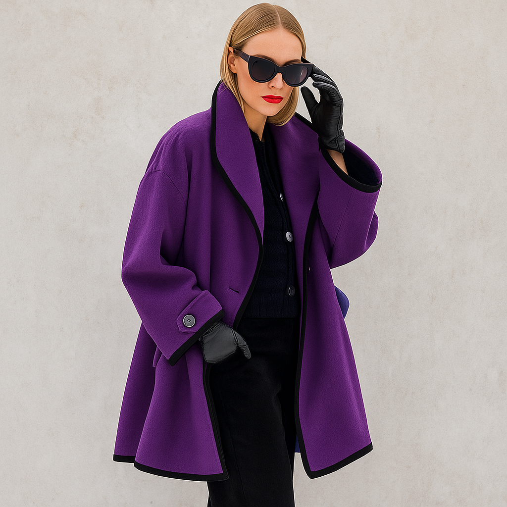 Women’s Open-Front Coat With Contrast Trim | Oversized