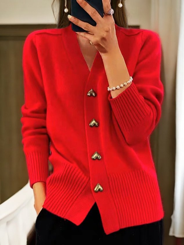 Women’s Heart Button Knit Cardigan | Regular Cut