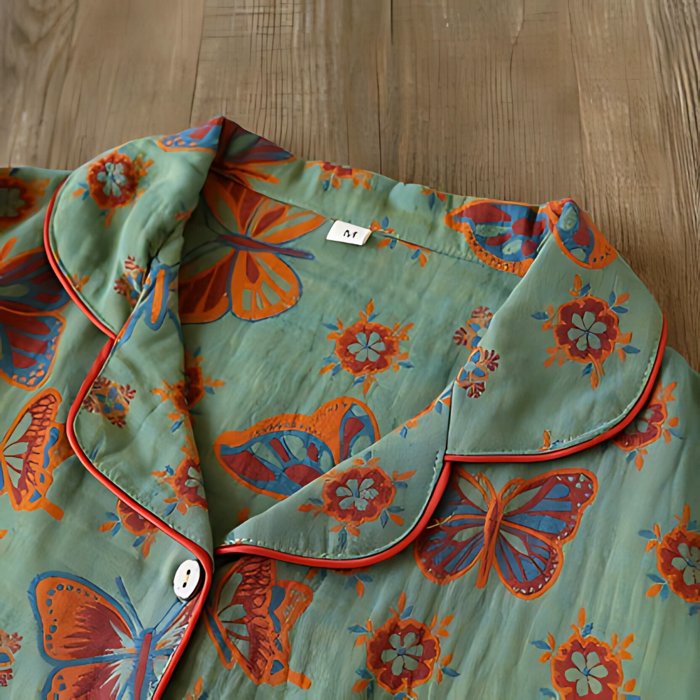 Women’s Butterfly Print Pajama Set | Button-Up