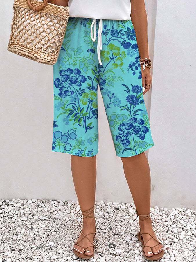Women’s Floral Wide-Leg Shorts | Drawstring