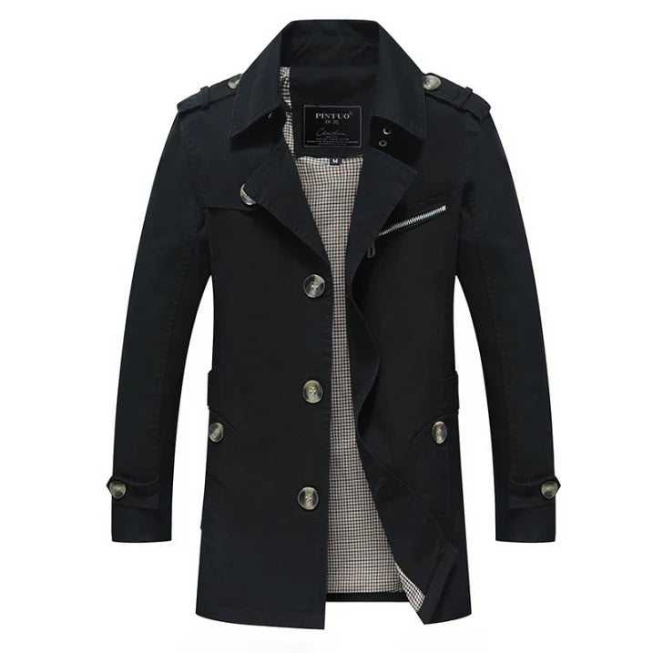 Men’s Double-Breasted Trench Coat | Epaulette Detail
