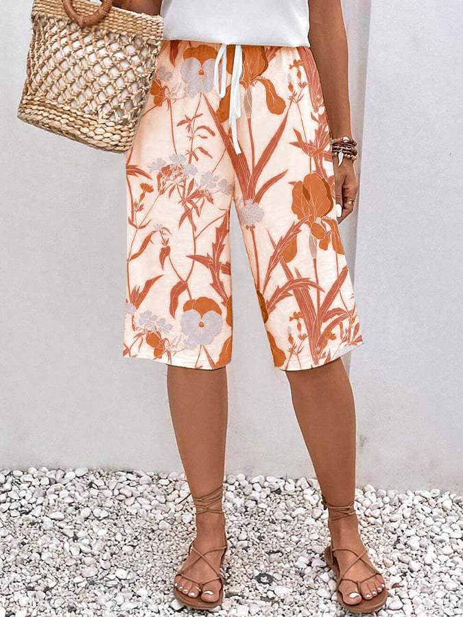 Women’s Floral Wide-Leg Shorts | Drawstring