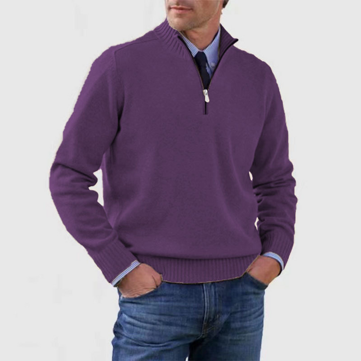 Men’s Quarter Zip Knit Jumper | Stand Collar