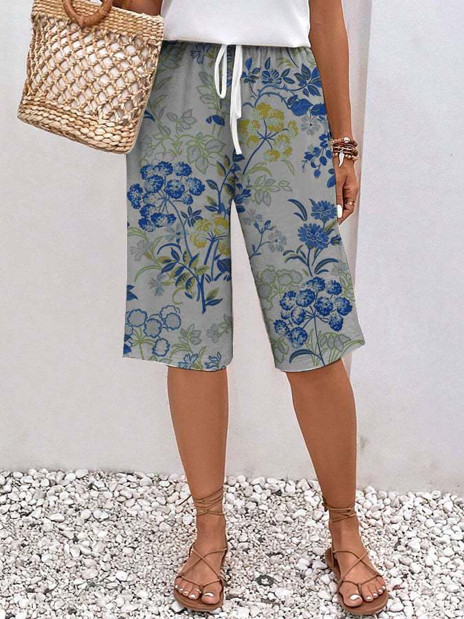 Women’s Floral Wide-Leg Shorts | Drawstring