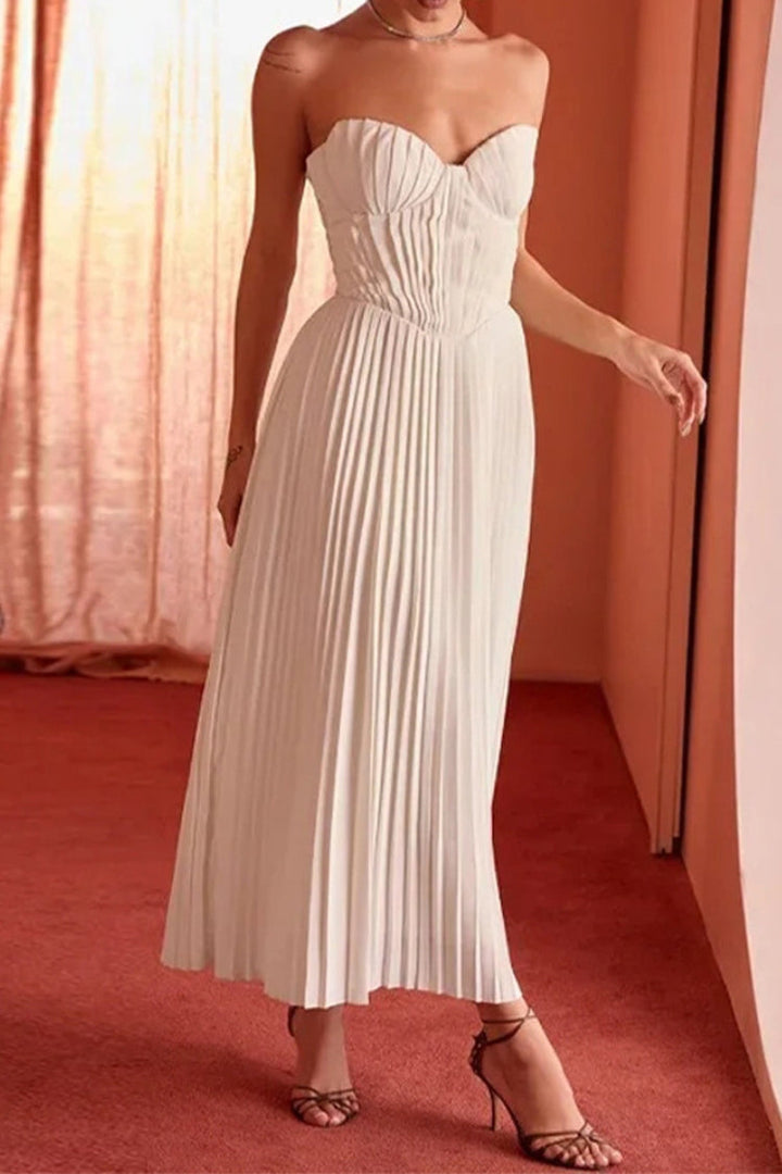 Women’s Strapless Pleated Dress | Maxi