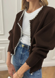 Women’s Knit Pearl Trim Cardigan | White