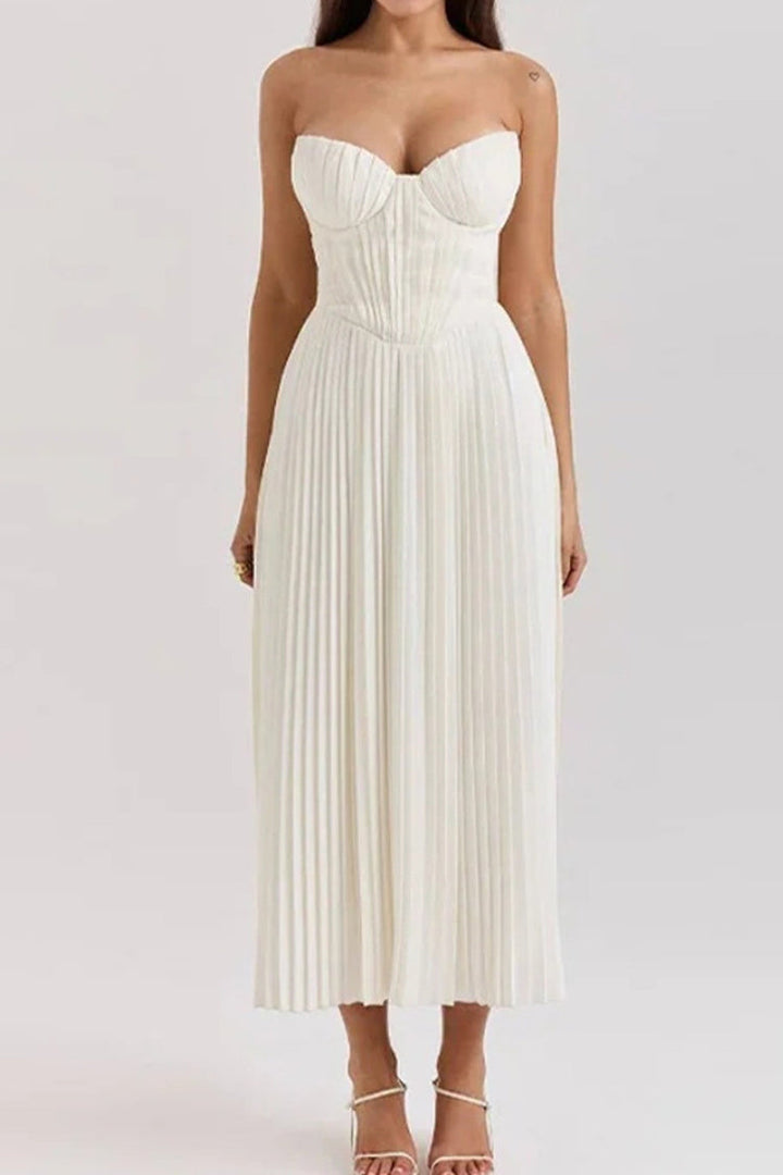 Women’s Strapless Pleated Dress | Maxi