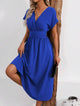 Women’s V-Neck Waist Pleated Dress | Midi
