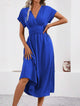 Women’s V-Neck Waist Pleated Dress | Midi