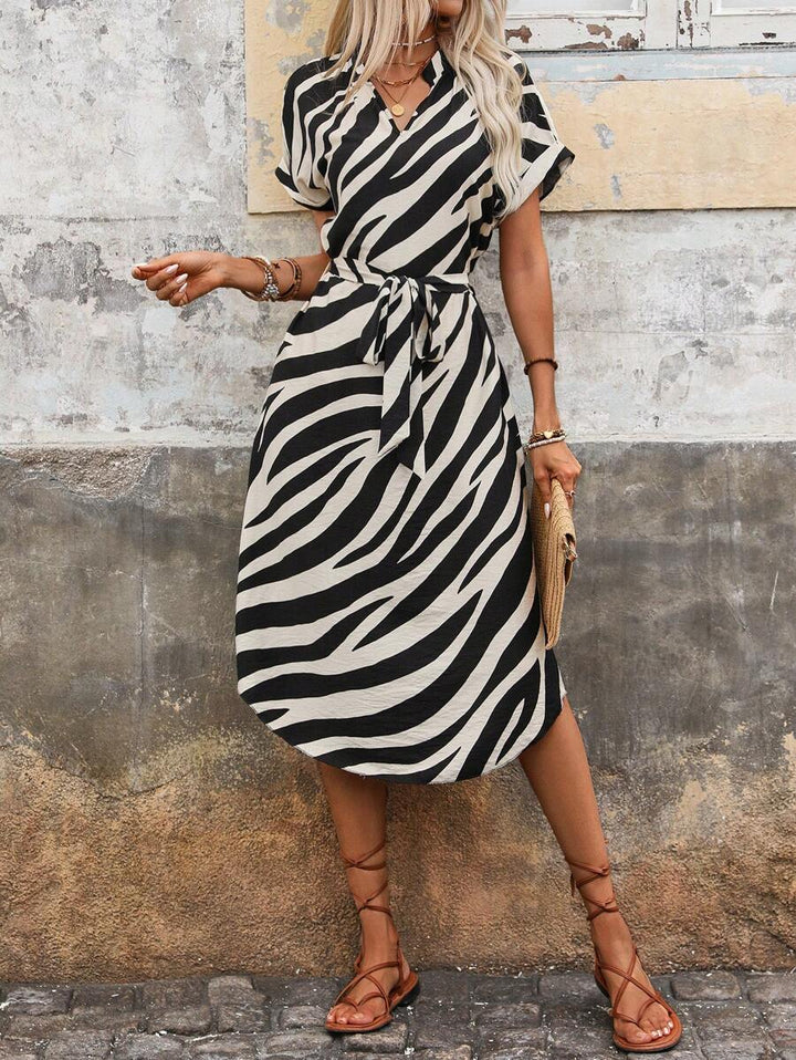 Women’s Zebra Print Belted Dress | Midi