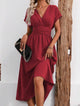 Women’s V-Neck Waist Pleated Dress | Midi