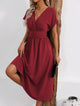 Women’s V-Neck Waist Pleated Dress | Midi