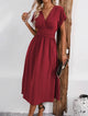 Women’s V-Neck Waist Pleated Dress | Midi