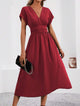 Women’s V-Neck Waist Pleated Dress | Midi