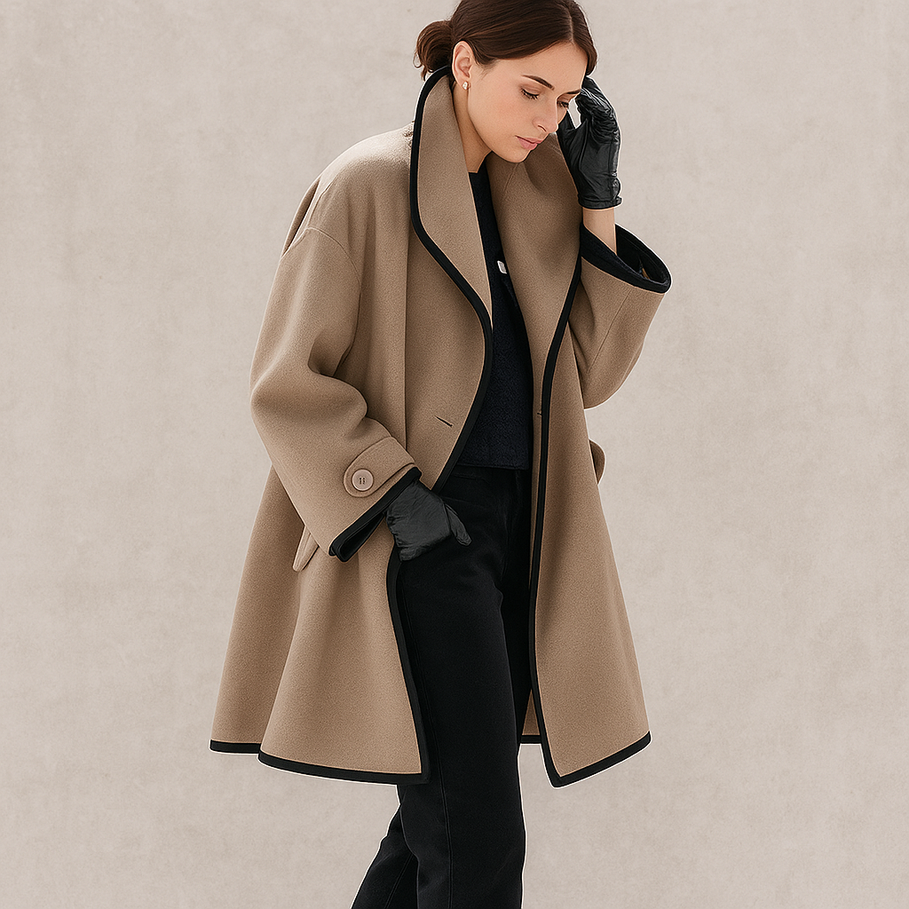 Women’s Open-Front Coat With Contrast Trim | Oversized