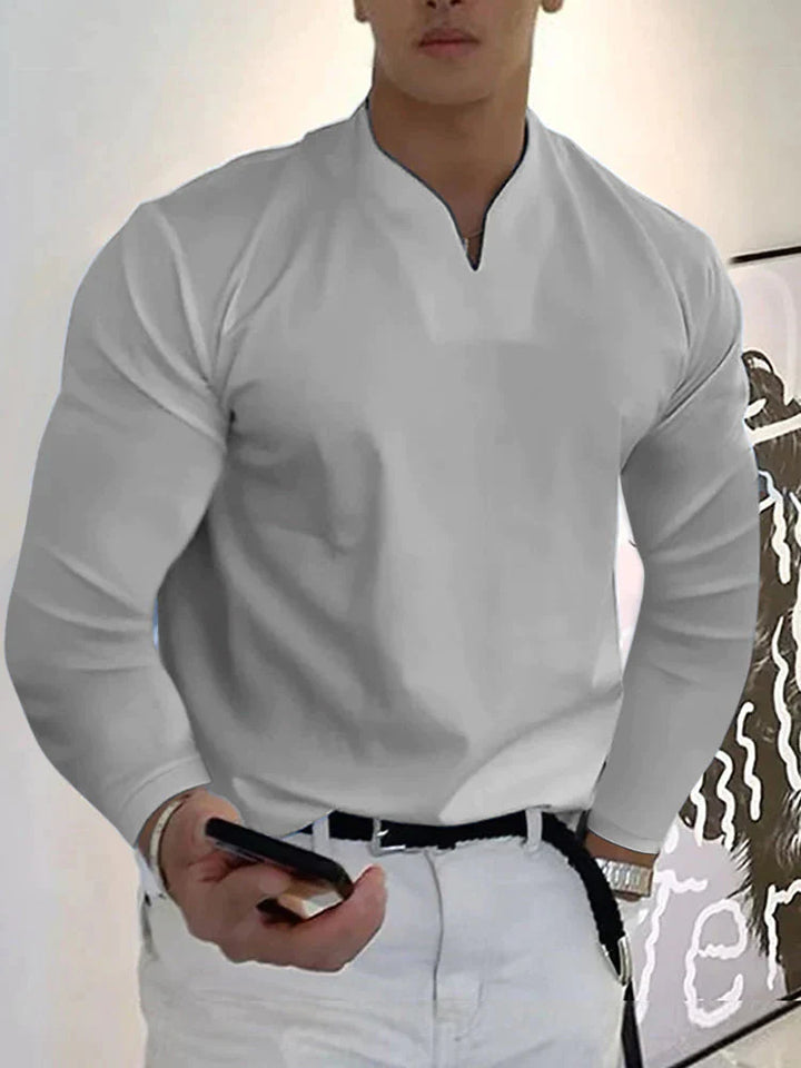 Men’s Long Sleeve V-Neck Shirt | Slim Fit