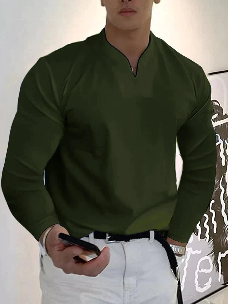 Men’s Long Sleeve V-Neck Shirt | Slim Fit