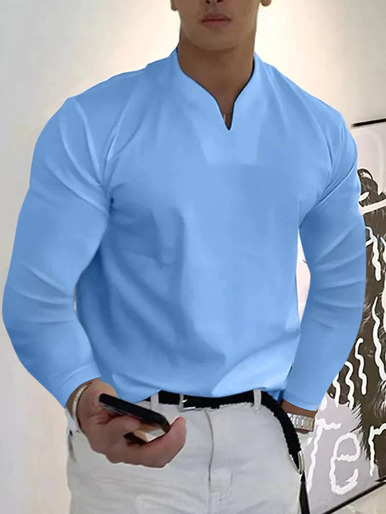 Men’s Long Sleeve V-Neck Shirt | Slim Fit