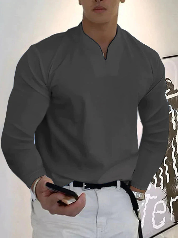 Men’s Long Sleeve V-Neck Shirt | Slim Fit