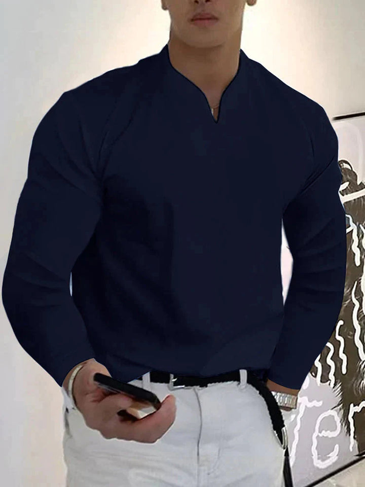 Men’s Long Sleeve V-Neck Shirt | Slim Fit