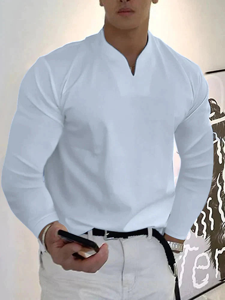Men’s Long Sleeve V-Neck Shirt | Slim Fit