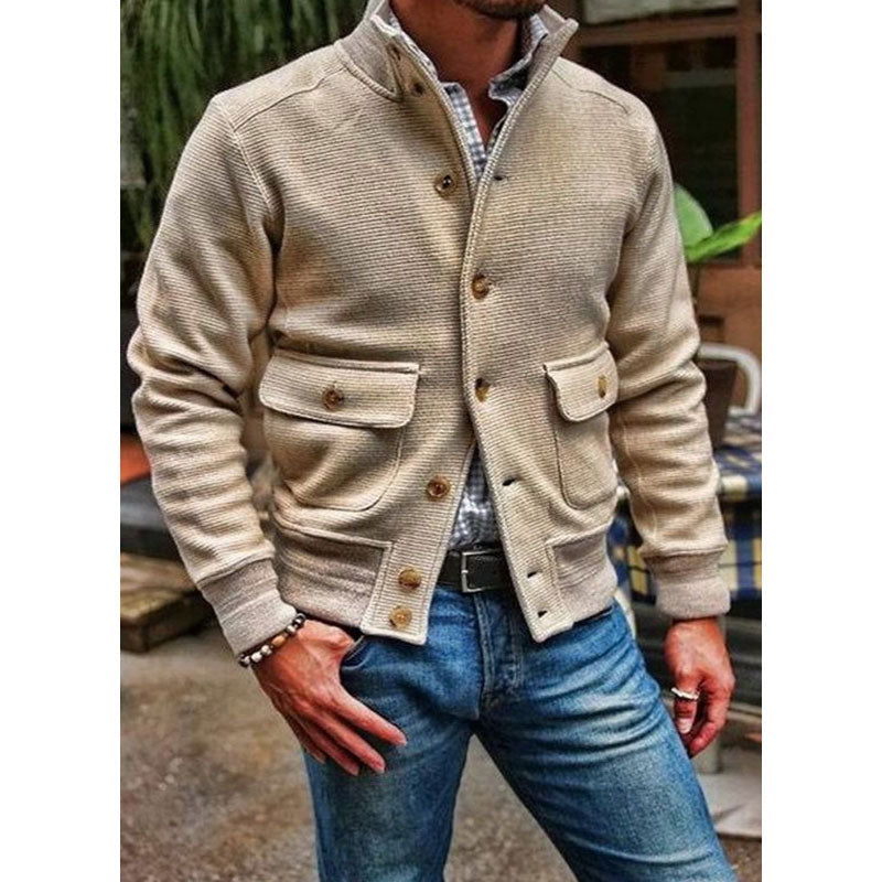 Kyrie - Men's Solid Color Cardigan with Stand Collar
