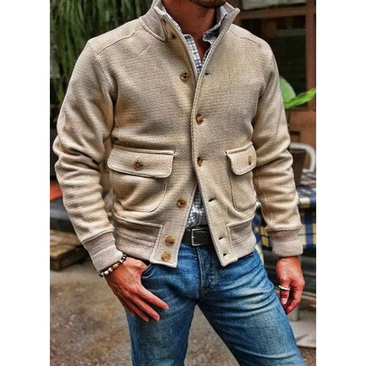 Kyrie - Men's Solid Color Cardigan with Stand Collar