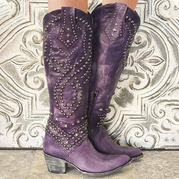 Women’s Studded Knee-High Cowboy Boots | Block Heel