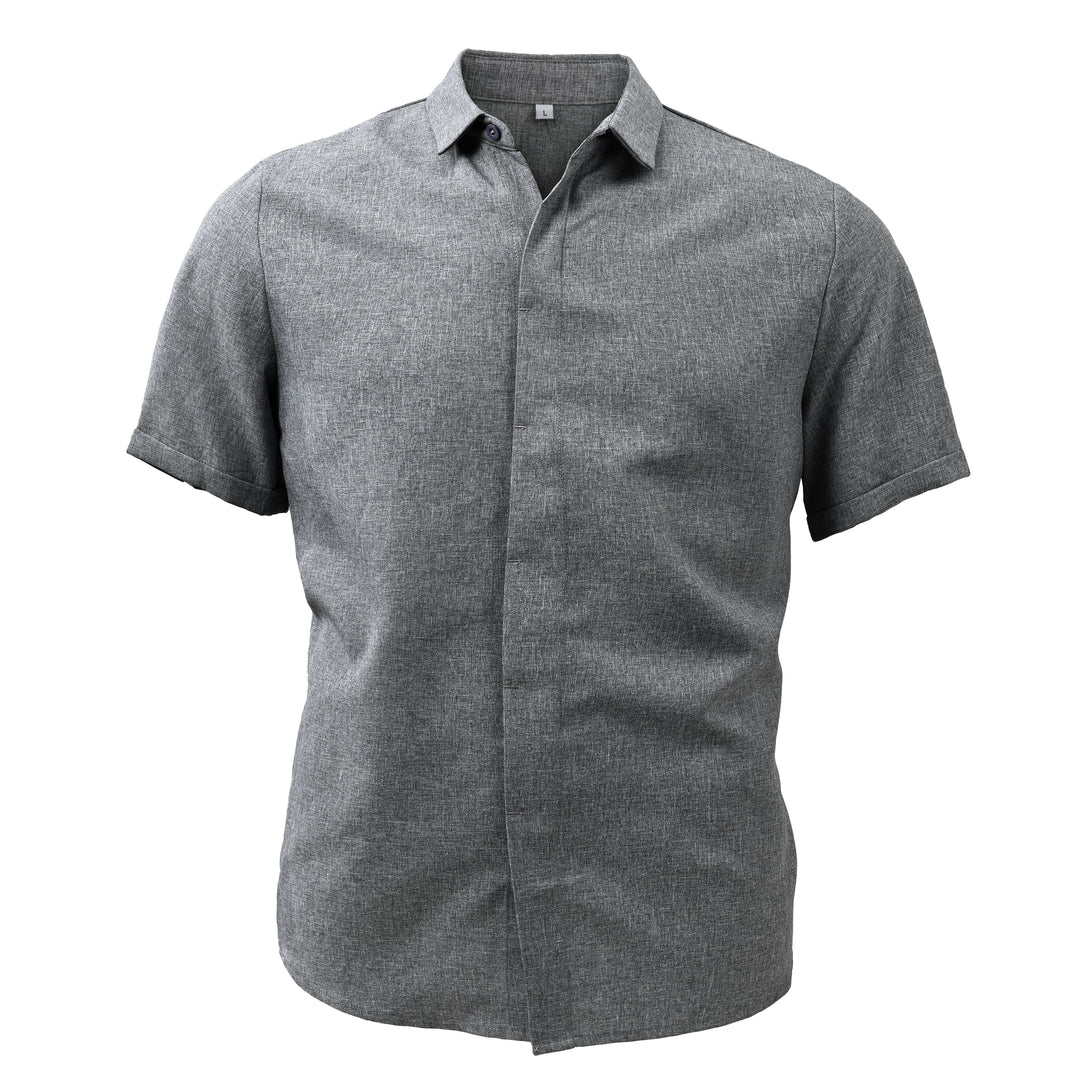 Felix - Men's Solid Color Lapel Short Sleeve Cotton Linen Shirt
