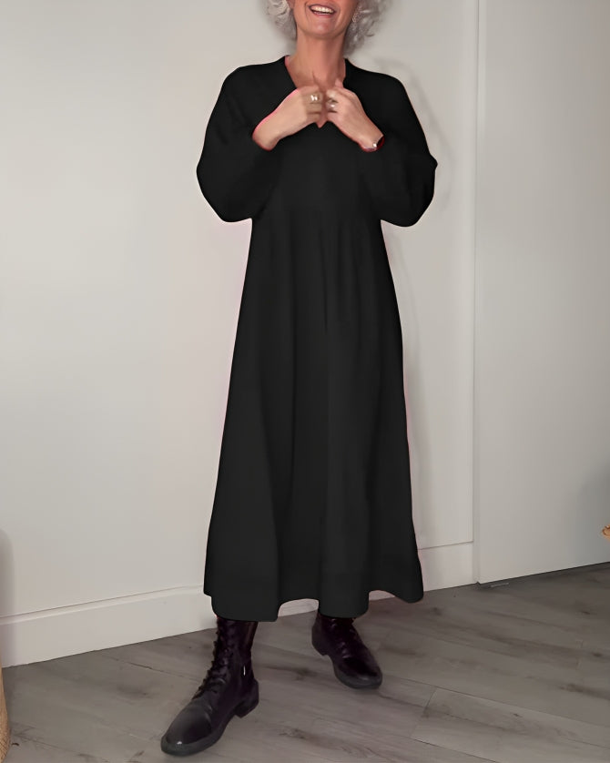 Long women's dress with a V-neck | Loose fit