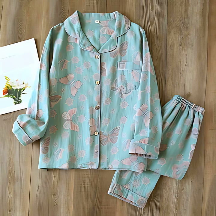Women’s Butterfly Print Pajama Set | Button-Up