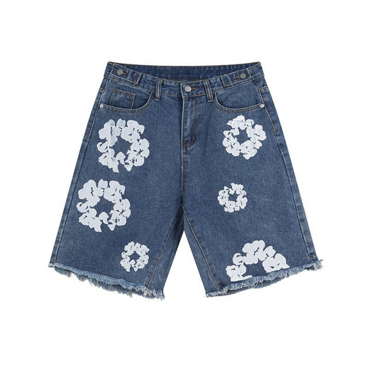 Men’s Floral Denim Shorts | Raw Hem