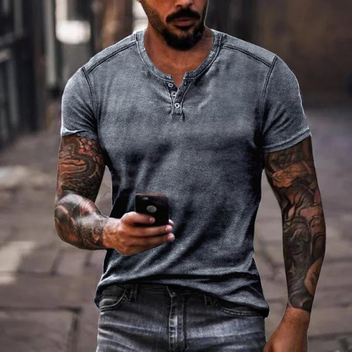 Maxwell - Casual solid color henley t-shirt