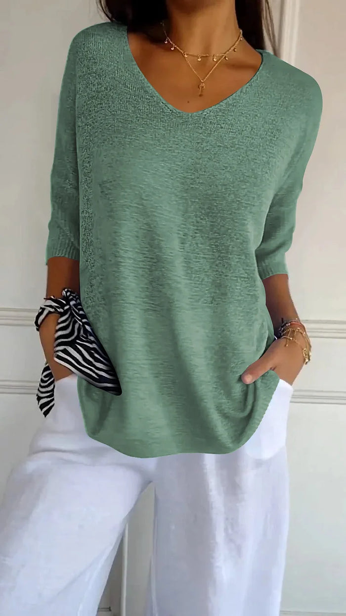 Women’s V-Neck Oversized Knit Top | Half Sleeve