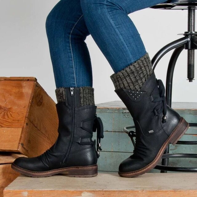 Women’s Studded Back Lace-Up Boots | Mid-Calf