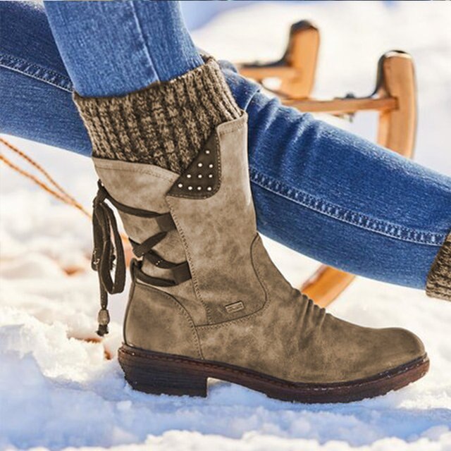 Women’s Studded Back Lace-Up Boots | Mid-Calf