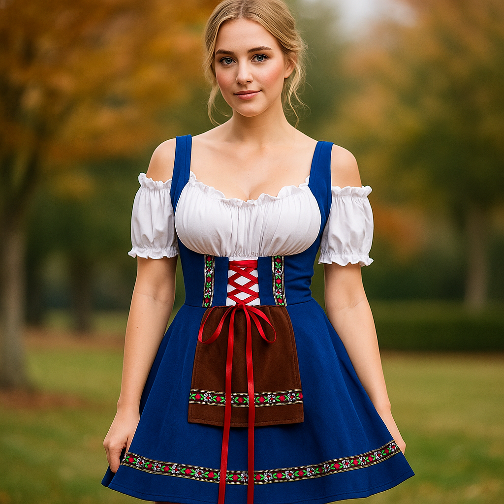 Women’s Oktoberfest Costume | Plus Size Puff Sleeve Mini Dress