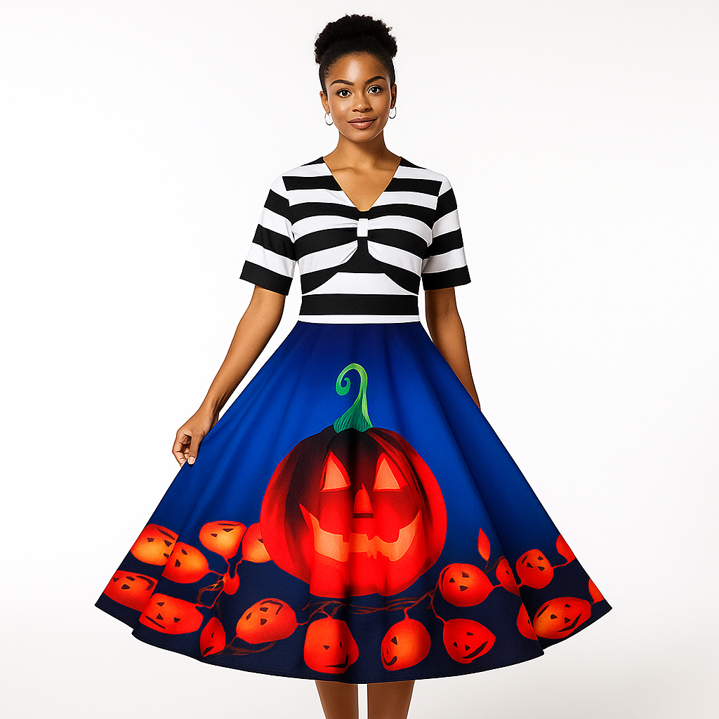 Women’s Halloween Midi Dress | Pumpkin Print