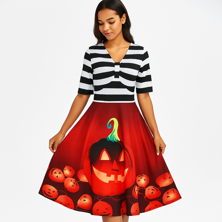 Women’s Halloween Midi Dress | Pumpkin Print