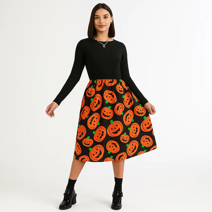 Women’s Halloween Midi Dress | Ghost & Pumpkin Print