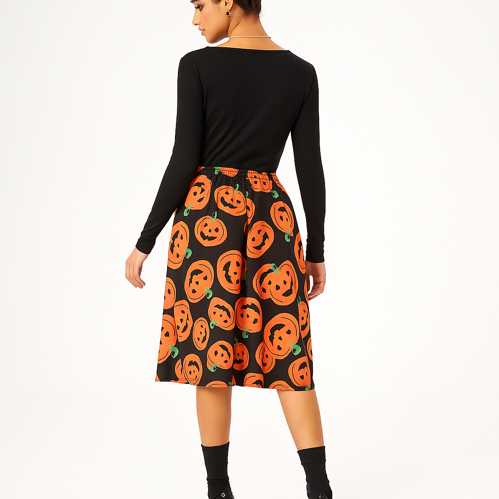 Women’s Halloween Midi Dress | Ghost & Pumpkin Print